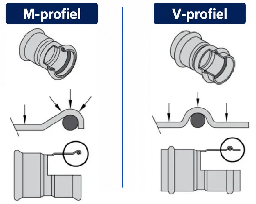 Verschil tussen M-profiel en V-profiel persfittingen