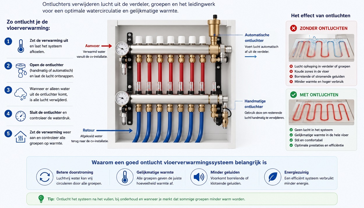 Ontluchters voor vloerverwarming visuele uitleg
