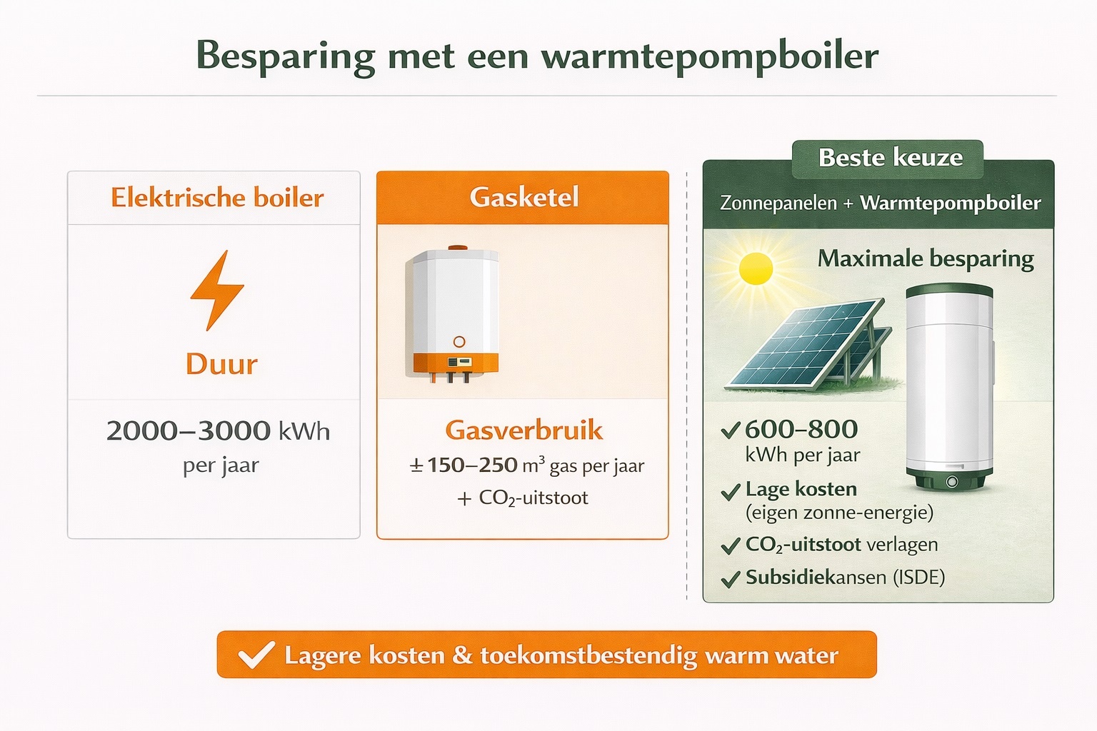 vergelijking warmtepompboiler elektrische boiler gasketel verbruik