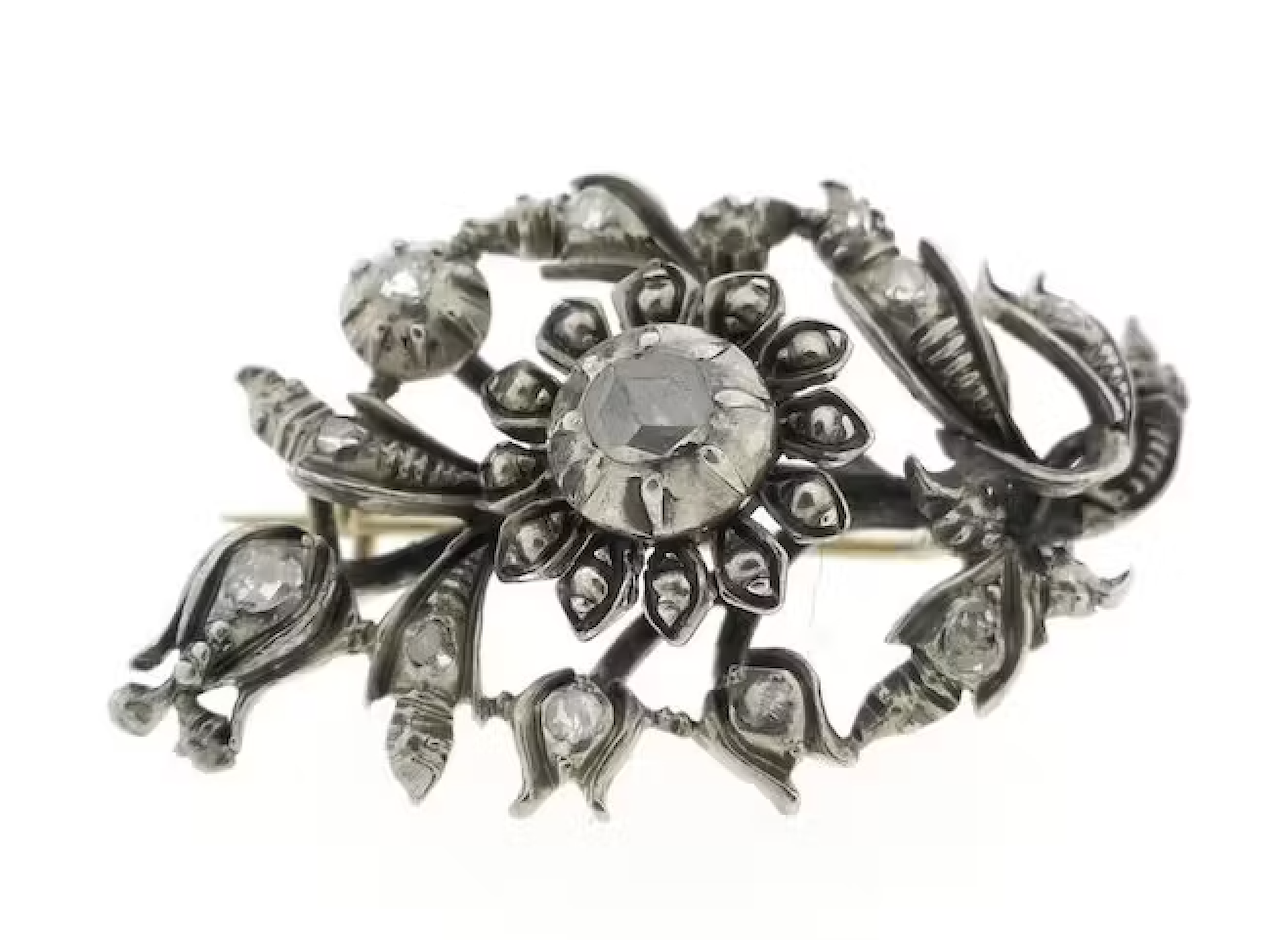 Art-nouveau broche met diamanten