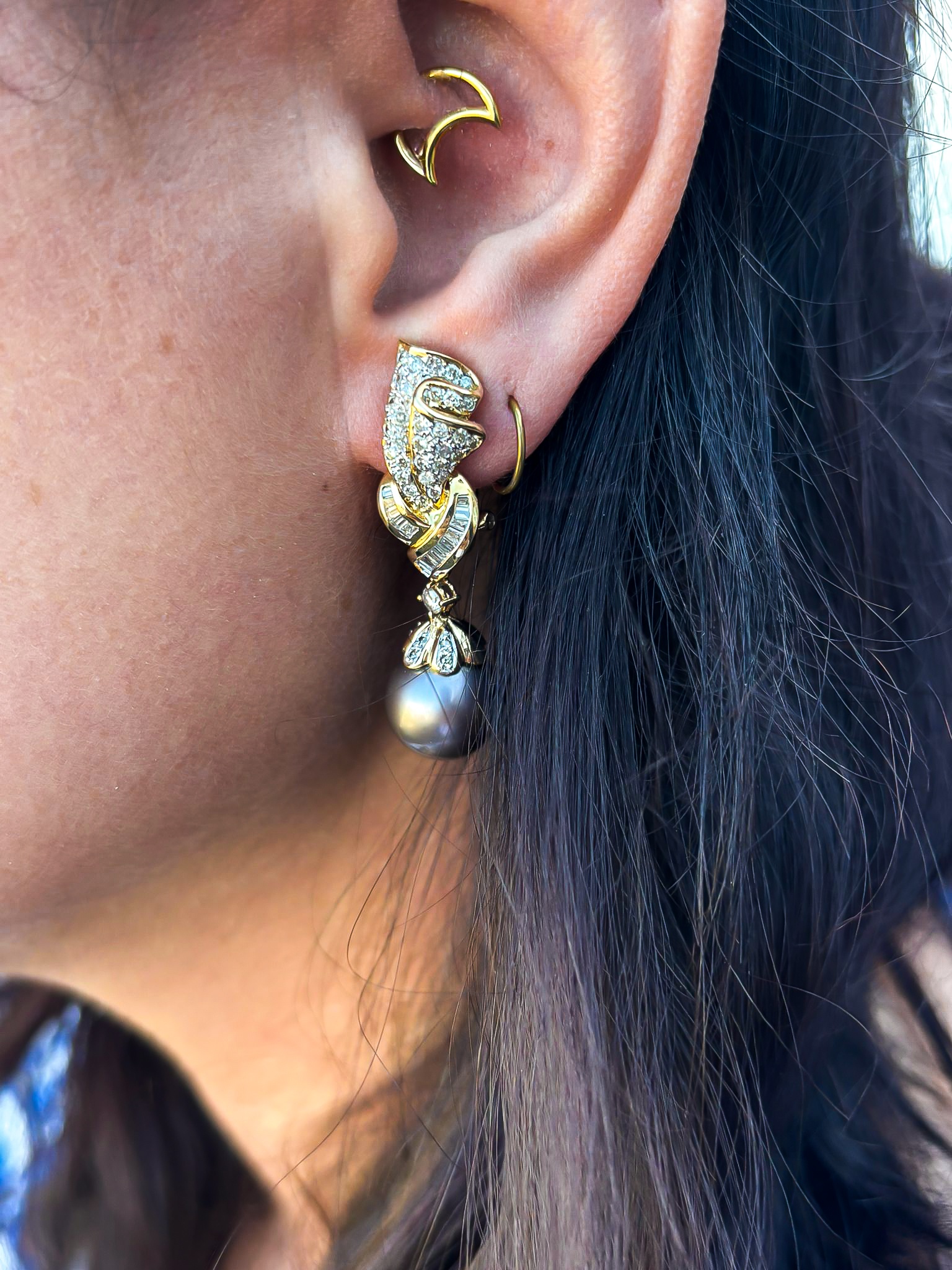 Tahiti parel oorbellen met diamanten